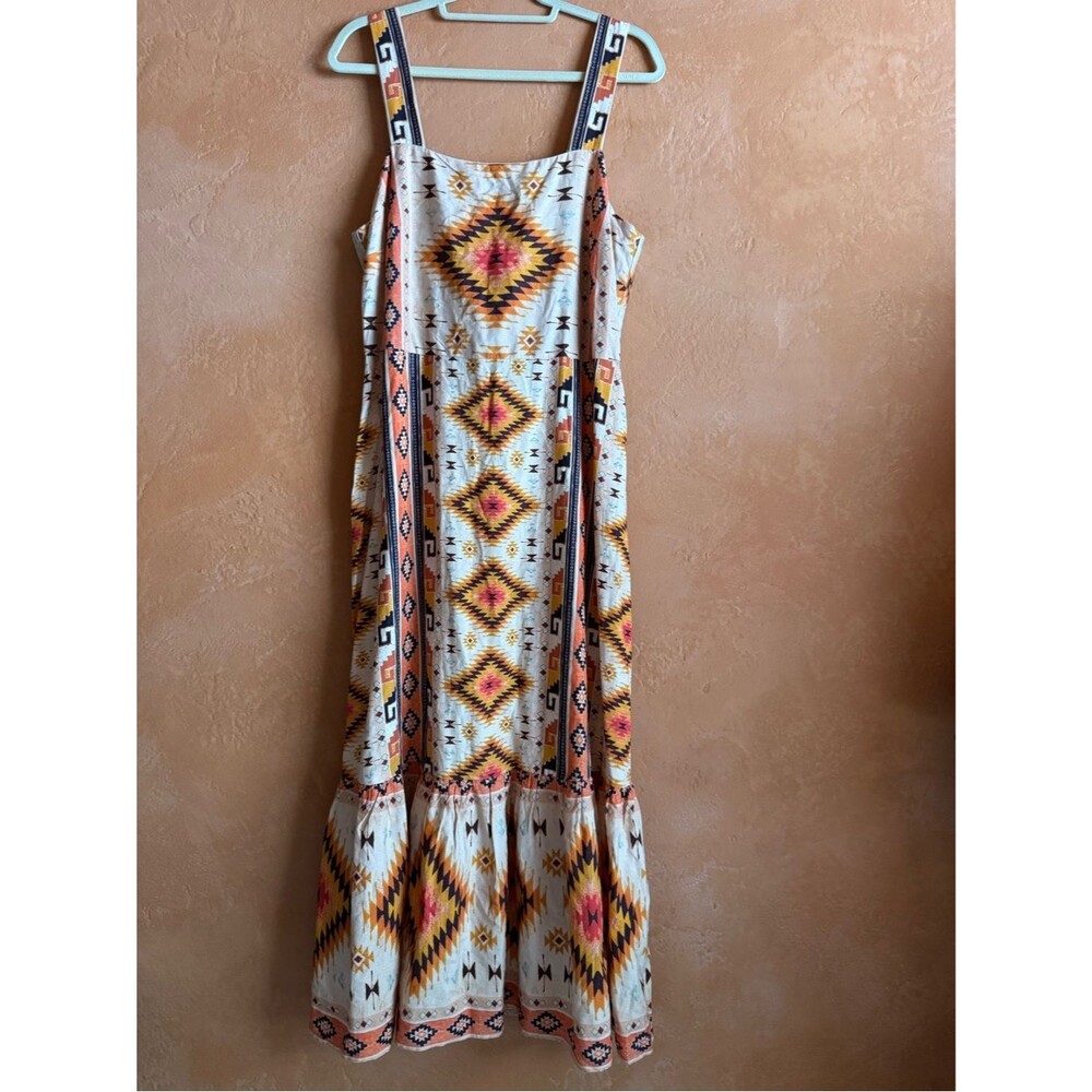 Never Fully Dressed Bridget Dress US 12 Aztec Southwestern Linen Blend Open Back